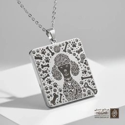 گردنبند طرح سگ پودل - الگوی استخوان (حکاکی لیزری فایبر، مدل قاب مربع) کد 502701