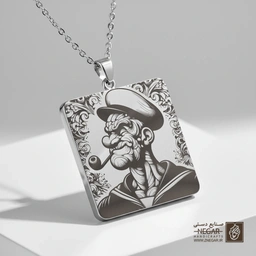 گردنبند طرح ملوان زبل - نیم‌رخ رئال (حکاکی لیزری فایبر، مدل قاب مربع) کد 502710