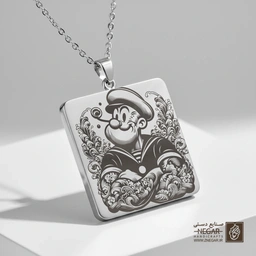 گردنبند طرح ملوان زبل - فیگور نشسته (حکاکی لیزری فایبر، مدل قاب مربع) کد 502711