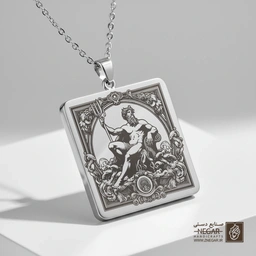 گردنبند طرح پوزئیدون - خدای دریا (حکاکی لیزری فایبر، مدل قاب مربع) کد 502712
