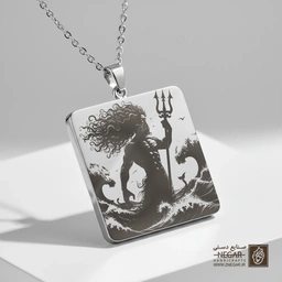 گردنبند طرح پوزئیدون - سایه‌روشن انتزاعی (حکاکی لیزری فایبر، مدل قاب مربع) کد 502714