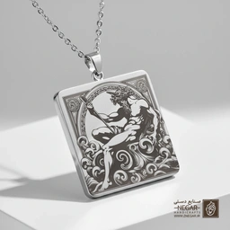 گردنبند طرح پوزئیدون - تخت پادشاهی (حکاکی لیزری فایبر، مدل قاب مربع) کد 502715