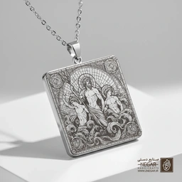 گردنبند طرح پوزئیدون - نبرد در دریا (حکاکی لیزری فایبر، مدل قاب مربع) کد 502717
