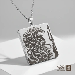 گردنبند طرح پوزئیدون - اختاپوس اسلیمی (حکاکی لیزری فایبر، مدل قاب مربع) کد 502718