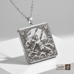 گردنبند طرح پوزئیدون - اکشن و قدرت (حکاکی لیزری فایبر، مدل قاب مربع) کد 502719