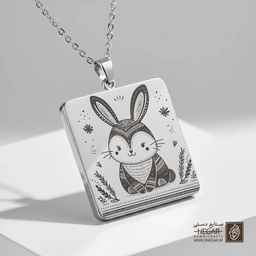 گردنبند طرح خرگوش فانتزی - ساده (حکاکی لیزری فایبر، مدل قاب مربع) کد 502750