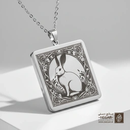 گردنبند طرح خرگوش و ماه (حکاکی لیزری فایبر، مدل قاب مربع) کد 502751