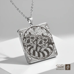گردنبند طرح راکون - دو قلو (حکاکی لیزری فایبر، مدل قاب مربع) کد 502755
