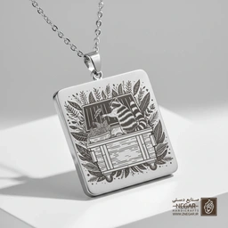 گردنبند طرح راکون و سطل زباله (حکاکی لیزری فایبر، مدل قاب مربع) کد 502764