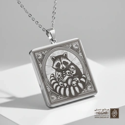 گردنبند طرح راکون - قاب کلاسیک (حکاکی لیزری فایبر، مدل قاب مربع) کد 502765