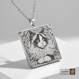 گردنبند طرح گربه نژاد راگ‌دال (حکاکی لیزری فایبر، مدل قاب مربع) کد 502768