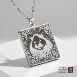 گردنبند طرح چهره گربه راگ‌دال (حکاکی لیزری فایبر، مدل قاب مربع) کد 502769