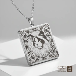 گردنبند طرح گربه راگ‌دال فانتزی (حکاکی لیزری فایبر، مدل قاب مربع) کد 502770