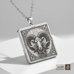 گردنبند طرح قوچ ماندالا (حکاکی لیزری فایبر، مدل قاب مربع) کد 502772