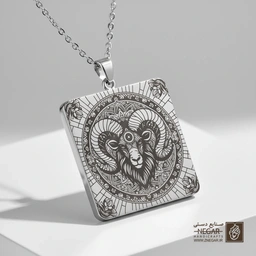 گردنبند طرح قوچ پرجزئیات (حکاکی لیزری فایبر، مدل قاب مربع) کد 502773