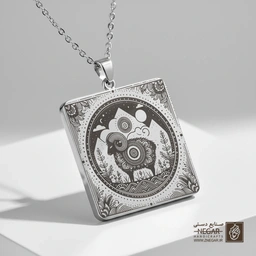 گردنبند طرح قوچ و کوهستان (حکاکی لیزری فایبر، مدل قاب مربع) کد 502774