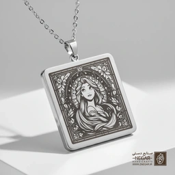 گردنبند طرح پرتره راپونزل (حکاکی لیزری فایبر، مدل قاب مربع) کد 502781