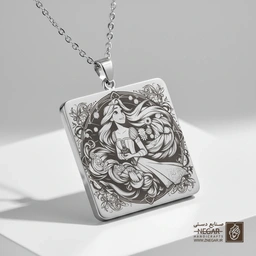 گردنبند طرح راپونزل فانتزی (حکاکی لیزری فایبر، مدل قاب مربع) کد 502786