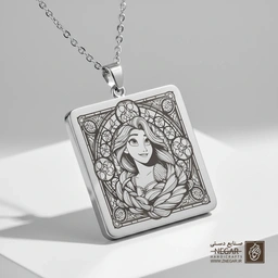 گردنبند طرح راپونزل - قاب گل‌دار (حکاکی لیزری فایبر، مدل قاب مربع) کد 502787