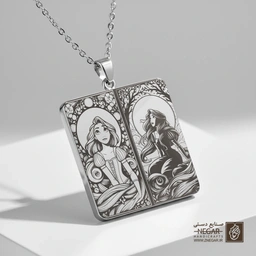گردنبند طرح راپونزل - دوگانه (حکاکی لیزری فایبر، مدل قاب مربع) کد 502788