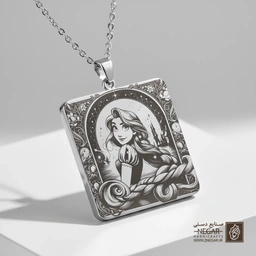 گردنبند طرح راپونزل - نمای قصر (حکاکی لیزری فایبر، مدل قاب مربع) کد 502789