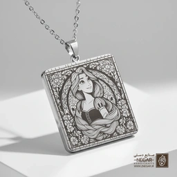گردنبند طرح راپونزل - کادر مربعی (حکاکی لیزری فایبر، مدل قاب مربع) کد 502792