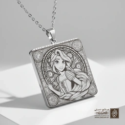 گردنبند طرح راپونزل - نشسته (حکاکی لیزری فایبر، مدل قاب مربع) کد 502794