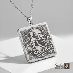 گردنبند طرح راپونزل - قاب هنری (حکاکی لیزری فایبر، مدل قاب مربع) کد 502795