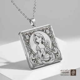 گردنبند طرح راپونزل - فانتزی (حکاکی لیزری فایبر، مدل قاب مربع) کد 502796