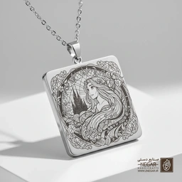 گردنبند طرح راپونزل - قاب عمودی قصر (حکاکی لیزری فایبر، مدل قاب مربع) کد 502799