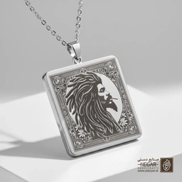 گردنبند طرح راستامن - سایه‌روشن (حکاکی لیزری فایبر، مدل قاب مربع) کد 502805