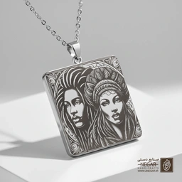 گردنبند طرح دو زن راستا (حکاکی لیزری فایبر، مدل قاب مربع) کد 502817