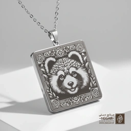 گردنبند طرح پاندا قرمز (Red Panda) (حکاکی لیزری فایبر، مدل قاب مربع) کد 502824