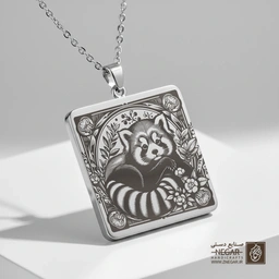 گردنبند طرح پاندا قرمز نشسته (حکاکی لیزری فایبر، مدل قاب مربع) کد 502825