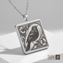 گردنبند طرح پرنده روی شاخه (حکاکی لیزری فایبر، مدل قاب مربع) کد 502826