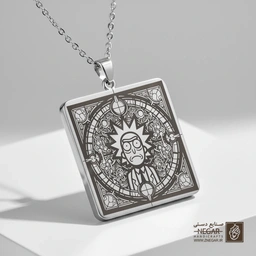 گردنبند طرح ریک - قاب هندسی دایره (حکاکی لیزری فایبر، مدل قاب مربع) کد 502838