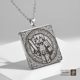 گردنبند طرح پیکسلی - جنگجو (حکاکی لیزری فایبر، مدل قاب مربع) کد 502866