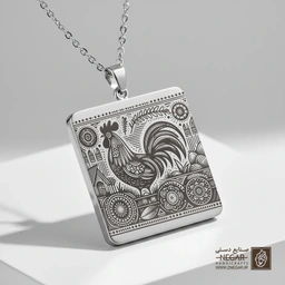 گردنبند طرح خروس و نقوش هندسی (حکاکی لیزری فایبر، مدل قاب مربع) کد 502873