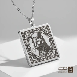 گردنبند طرح گربه نژاد روسی (Russian Blue) (حکاکی لیزری فایبر، مدل قاب مربع) کد 502893
