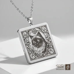گردنبند طرح گربه روسی - قاب کلاسیک (حکاکی لیزری فایبر، مدل قاب مربع) کد 502894