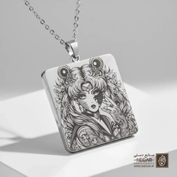 گردنبند طرح سیلور مون - پرجزئیات (حکاکی لیزری فایبر، مدل قاب مربع) کد 502898