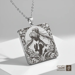 گردنبند طرح سیلور مون - نیم‌رخ هنری (حکاکی لیزری فایبر، مدل قاب مربع) کد 502899
