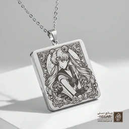 گردنبند طرح سیلور مون - نمای کلاسیک (حکاکی لیزری فایبر، مدل قاب مربع) کد 502902