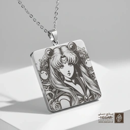 گردنبند طرح سیلور مون - پرتره نزدیک (حکاکی لیزری فایبر، مدل قاب مربع) کد 502906