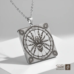 گردنبند طرح عنکبوت - قاب دایره (حکاکی لیزری فایبر، مدل قاب مربع) کد 502911