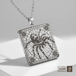 گردنبند طرح عنکبوت - کادر مربعی (حکاکی لیزری فایبر، مدل قاب مربع) کد 502912