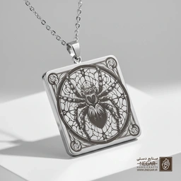 گردنبند طرح عنکبوت - قاب ویترای (حکاکی لیزری فایبر، مدل قاب مربع) کد 502914