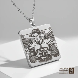 گردنبند طرح چهره فوتبالیست (حکاکی لیزری فایبر، مدل قاب مربع) کد 502925