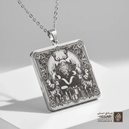 گردنبند طرح جشن بابا نوئل (حکاکی لیزری فایبر، مدل قاب مربع) کد 502933