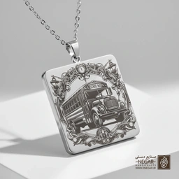 گردنبند طرح اتوبوس مدرسه - فانتزی (حکاکی لیزری فایبر، مدل قاب مربع) کد 502939
